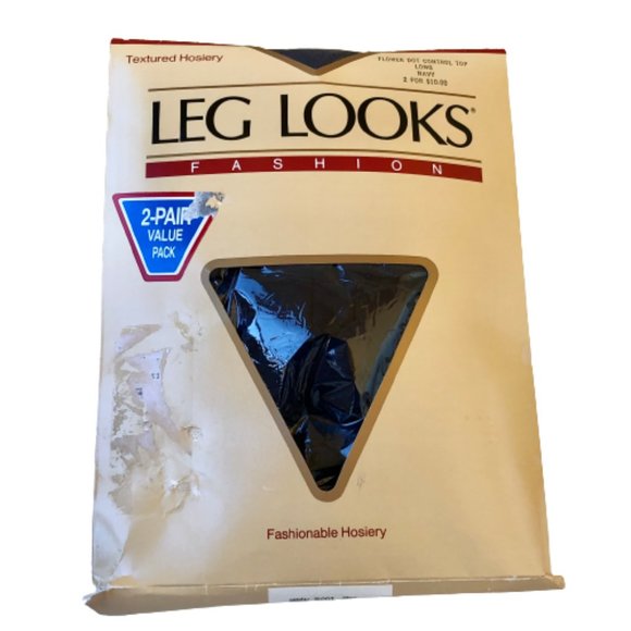 Leg Looks Fashion Vintage Control Top Pantyhose NAVY FLOWER DOT  2 PAIR - Picture 2 of 11